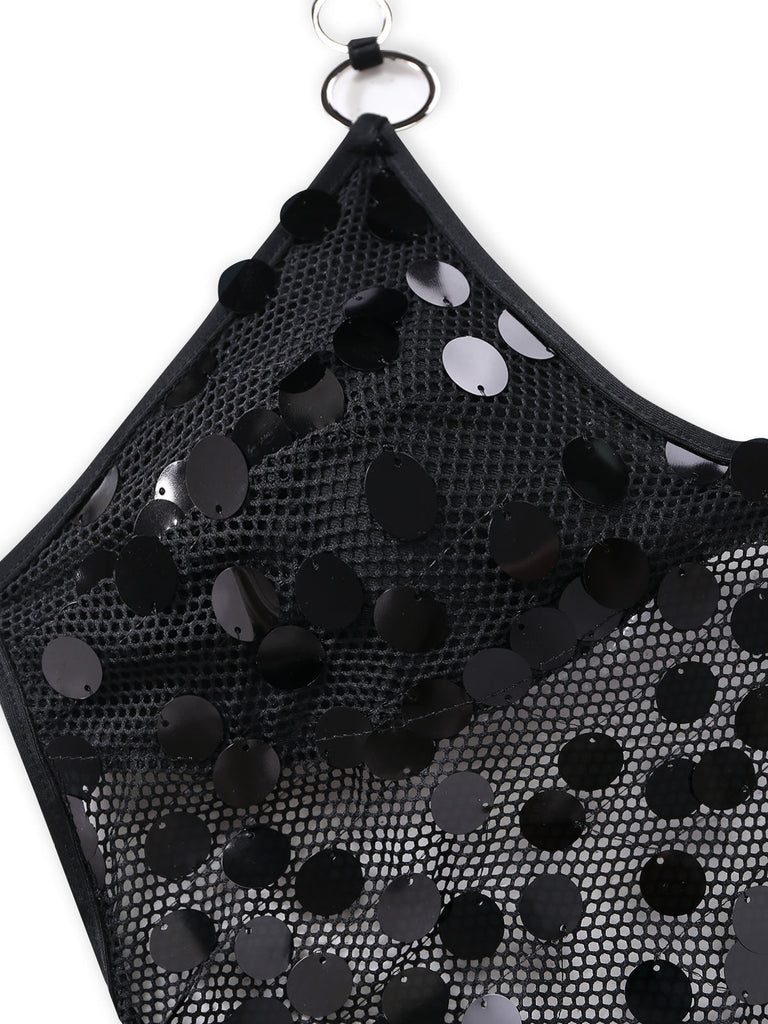 Black 1980s Halter Backless Mesh Cover-Up 5