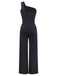 Black 1980s One Shoulder Wide Leg Belt Jumpsuit - vintage jumpsuit, retro fashion, classic black