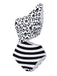 This Black 1980s One-Shoulder Hollow Skull Stripe Swimsuit carries 1980s vacation dreams in every stitch
