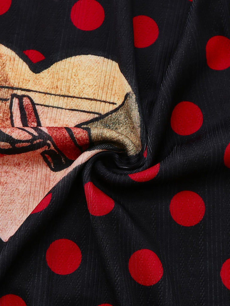 Black 1980s Polka Dot Heart Graphic Pencil Dress - vintage dress, retro fashion, classic black