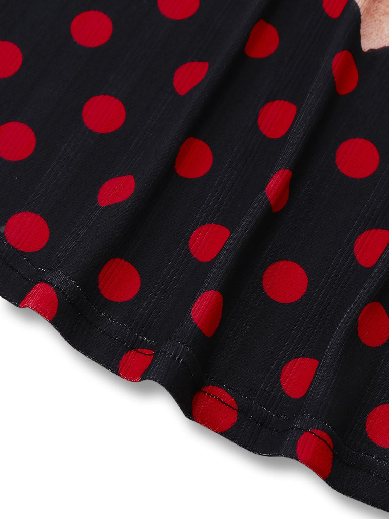 Black 1980s Polka Dot Heart Graphic Pencil Dress - vintage dress, retro fashion, classic black