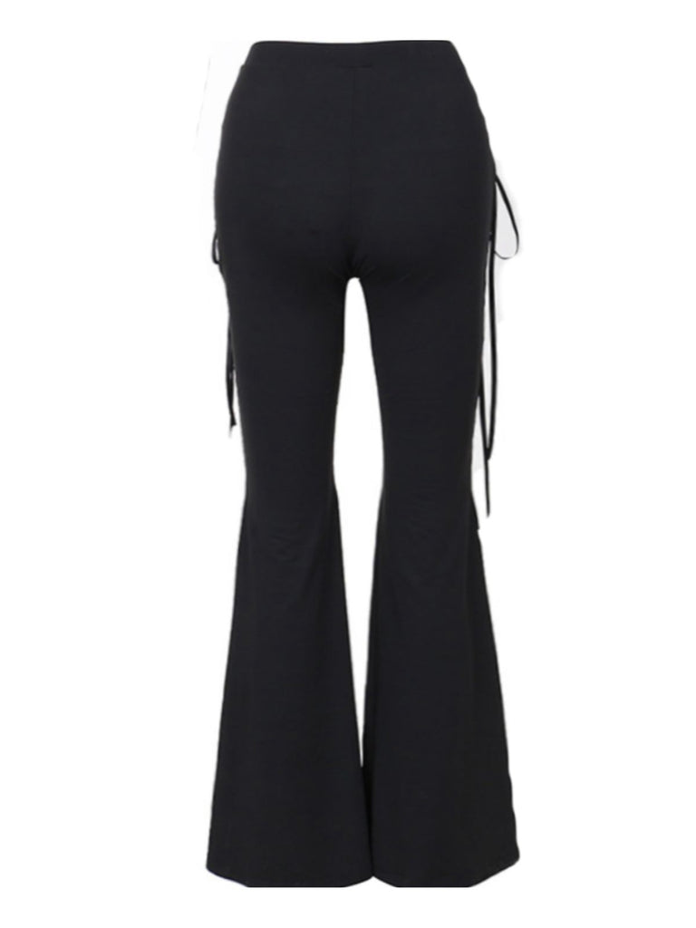 Black 1980s Punk Drawstring Laced Bootcut Pants - vintage fashion, retro style, classic black
