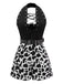 Black 1980s Punk Halter Hollow Cow Pattern Romper - vintage jumpsuit, retro fashion, classic black