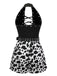 Black 1980s Punk Halter Hollow Cow Pattern Romper - vintage jumpsuit, retro fashion, classic black