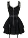 Black 1980s Punk Metal Belted Patchwork Dress - vintage dress, retro fashion, classic black