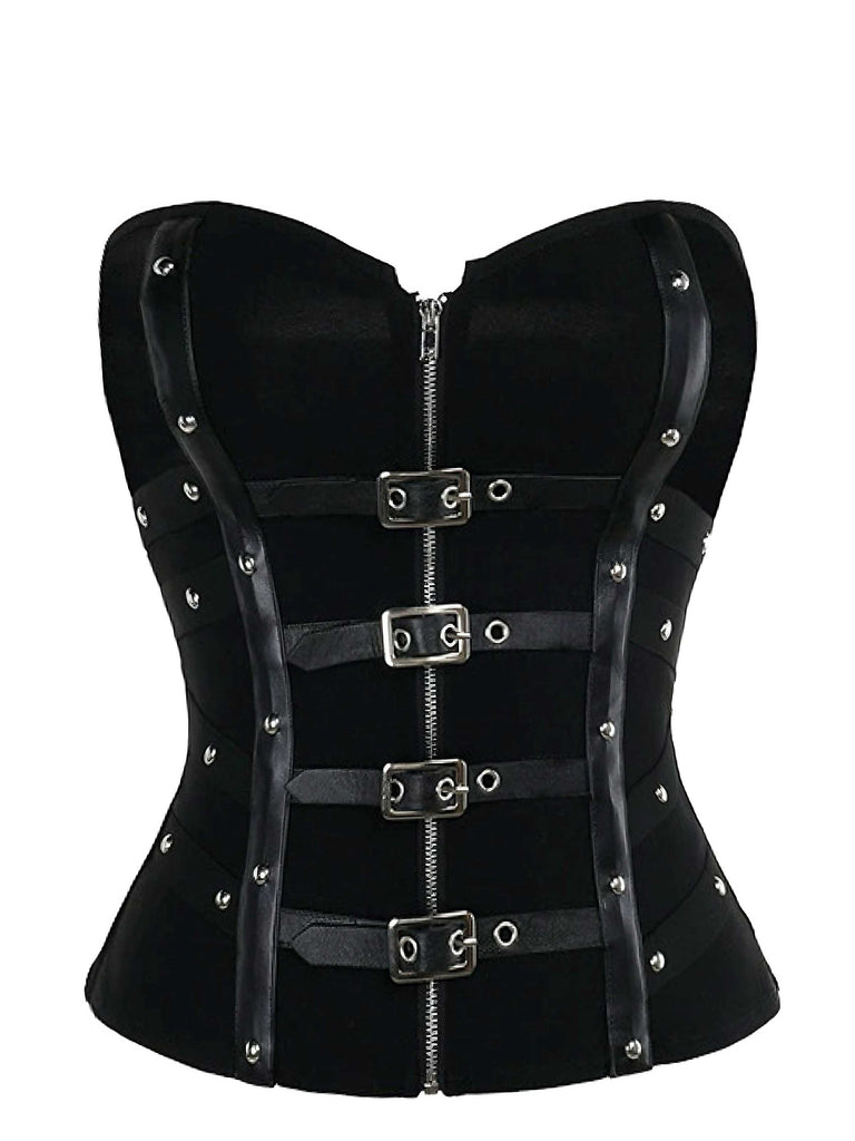 Black 1980s Punk Studded Corset Top - vintage fashion, retro style, classic black