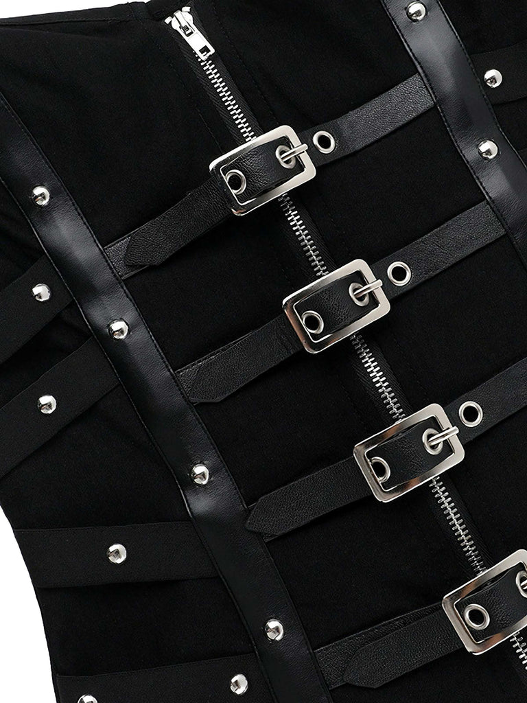 Black 1980s Punk Studded Corset Top - vintage fashion, retro style, classic black