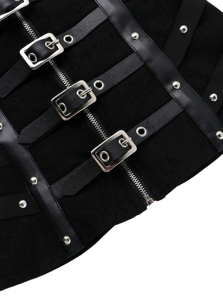 Black 1980s Punk Studded Corset Top - vintage fashion, retro style, classic black
