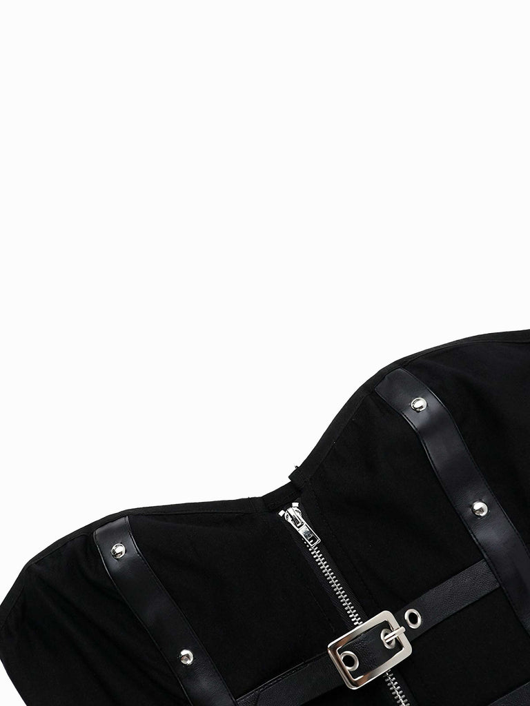 Black 1980s Punk Studded Corset Top - vintage fashion, retro style, classic black