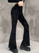 Black 1980s Punk Vine Print Velvet Bootcut Pants - vintage fashion, retro style, classic black