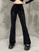 Black 1980s Punk Vine Print Velvet Bootcut Pants - vintage fashion, retro style, classic black