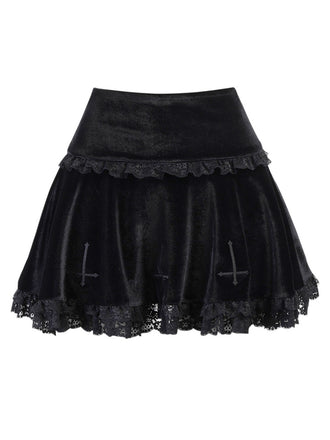 She sways in this Black 1980s Solid Embroidered Lace Skirt and it's pure 1980s magic