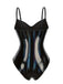 Black 1980s Spaghetti Strap Leather Bodysuit - vintage fashion, retro style, classic black