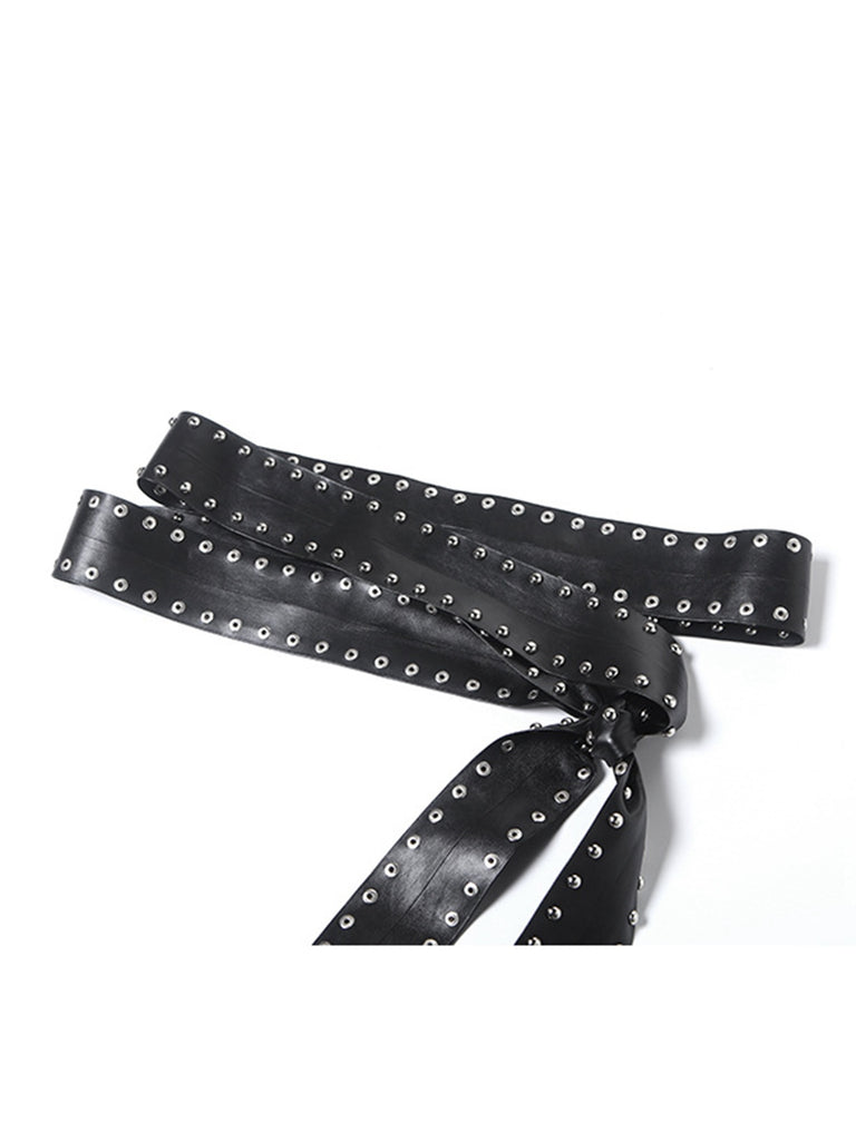 She walks in these Black 1980s Steampunk Bootcut Rivet Pants and the world follows