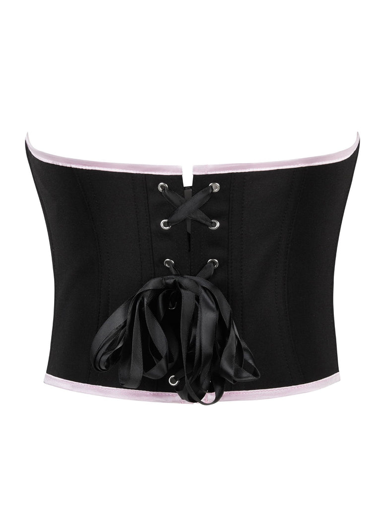 This Black 1980s Steampunk Bowknots Bandeau Corset is 1980s romance against her skin