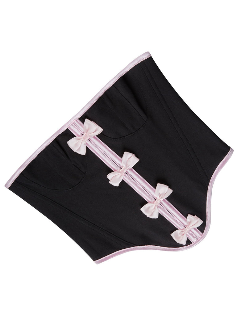 Black 1980s Steampunk Bowknots Bandeau Corset — because 1980s glamour starts underneath