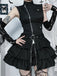 Black 1980s Steampunk Solid Zipper Belted Dress - vintage dress, retro fashion, classic black