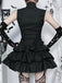 Black 1980s Steampunk Solid Zipper Belted Dress - vintage dress, retro fashion, classic black