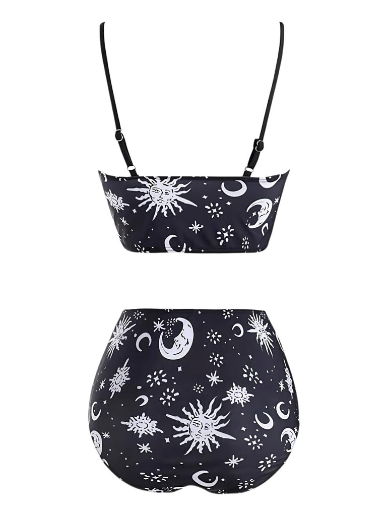 Black 1980s Strap Galaxy Print Gothic Bikini Set - vintage fashion, retro style, classic black