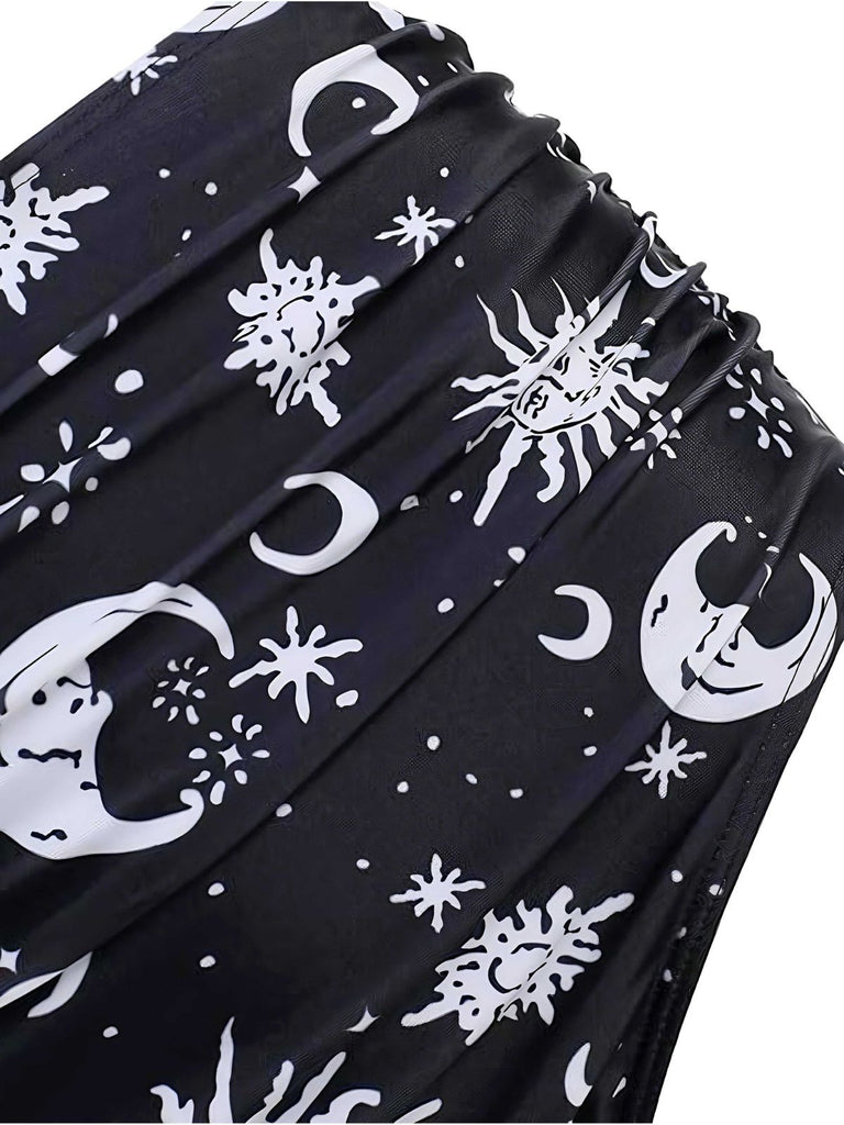 Black 1980s Strap Galaxy Print Gothic Bikini Set - vintage fashion, retro style, classic black