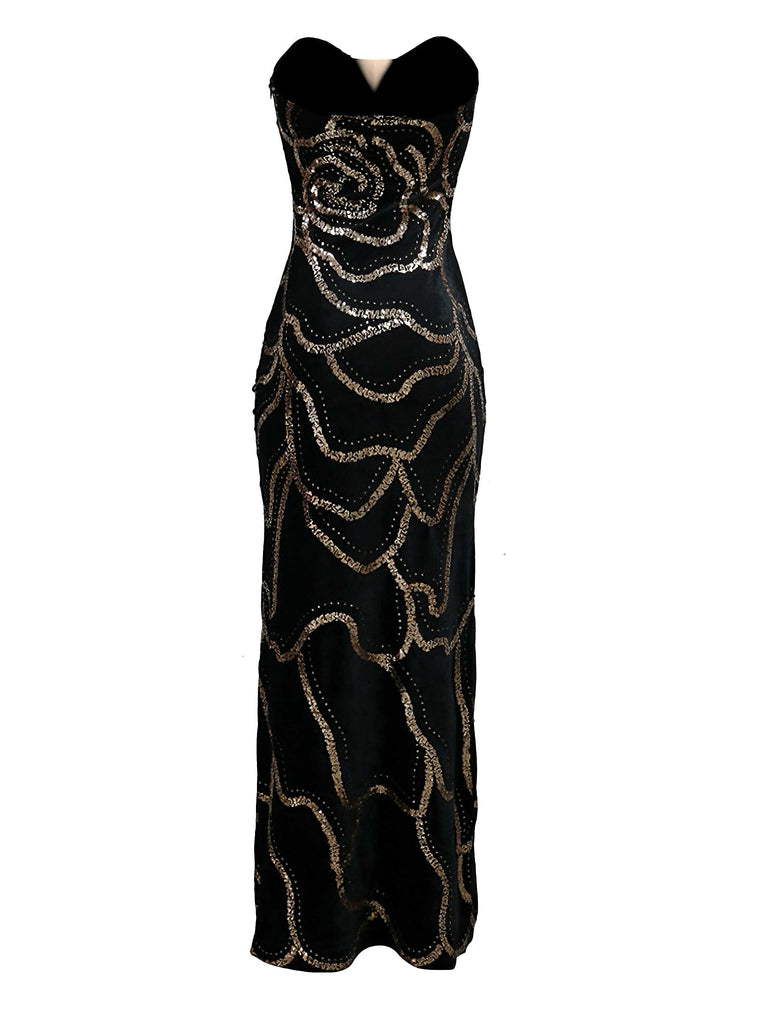 Black 1980s Strapless Sequin Bodycon Dress - vintage dress, retro fashion, classic black