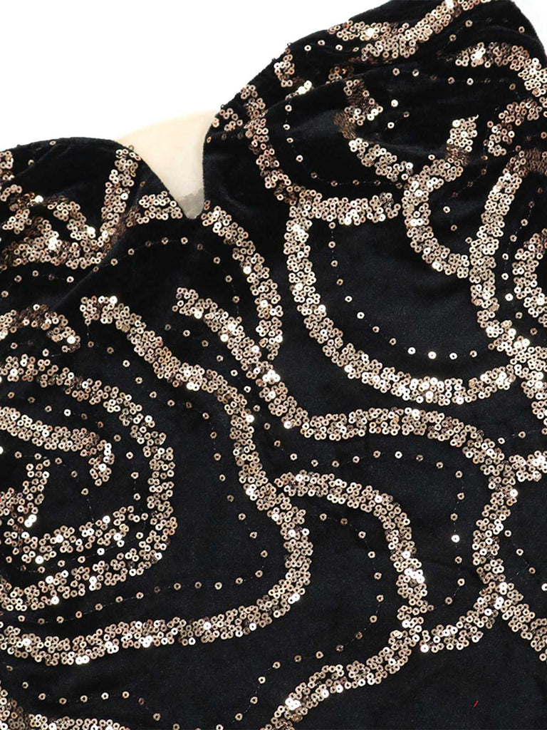Black 1980s Strapless Sequin Bodycon Dress - vintage dress, retro fashion, classic black