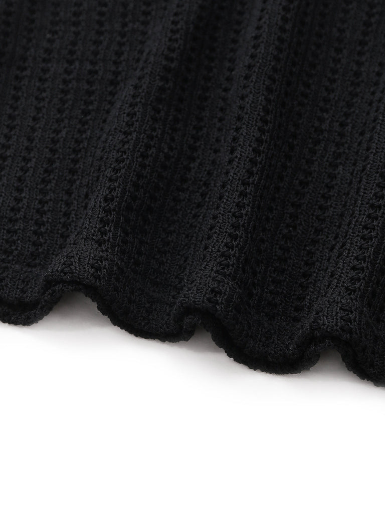 Black 1980s Tie High Waist Knit Tankini 4