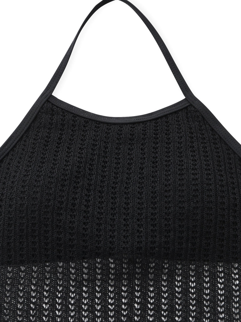 Black 1980s Tie High Waist Knit Tankini 5