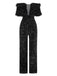 She finds her 1980s story in this Black 1980s V-Neck Feather Sequined Jumpsuit