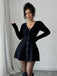 Black 1980s V-Neck Knit Sweater Dress - vintage dress, retro fashion, classic black