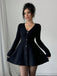 Black 1980s V-Neck Knit Sweater Dress - vintage dress, retro fashion, classic black