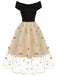 Black & Beige 1950s Floral Mesh Off-Shoulder Dress, vintage dress, retro fashion, rockabilly, pin-up fashion - perfect for women who love vintage and retro fashion