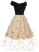 Black & Beige 1950s Floral Mesh Off-Shoulder Dress, vintage dress, retro fashion, rockabilly, pin-up fashion - perfect for women who love vintage and retro fashion