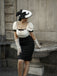 Black & Beige 1960s Puff Sleeve Pencil Dress: where 1960s romance meets her modern spirit