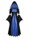 Black & Blue 1930s Witch Lace-Up Hooded Dress - vintage dress, retro fashion, classic black