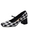 She finds her vintage story in this Black Gingham Plaid Square Toe Chunky Heels