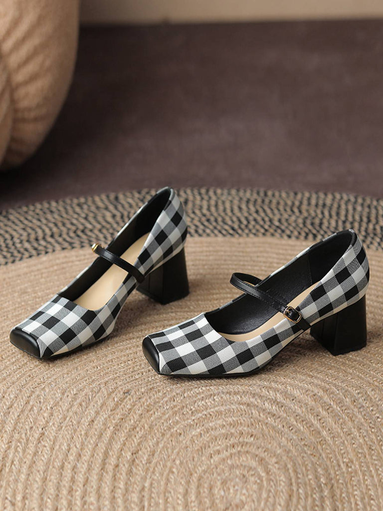 Black Gingham Plaid Square Toe Chunky Heels: timeless vintage elegance she makes her own