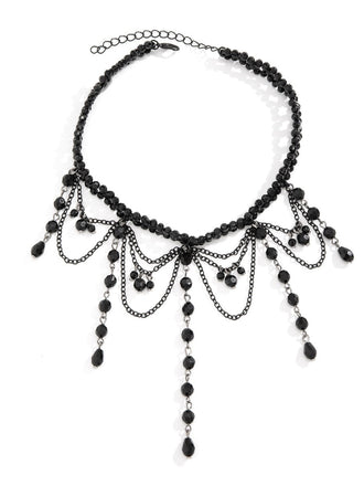 Black Gothic Artificial Crystal Tassels Pendant Necklace - vintage fashion, retro style, classic black