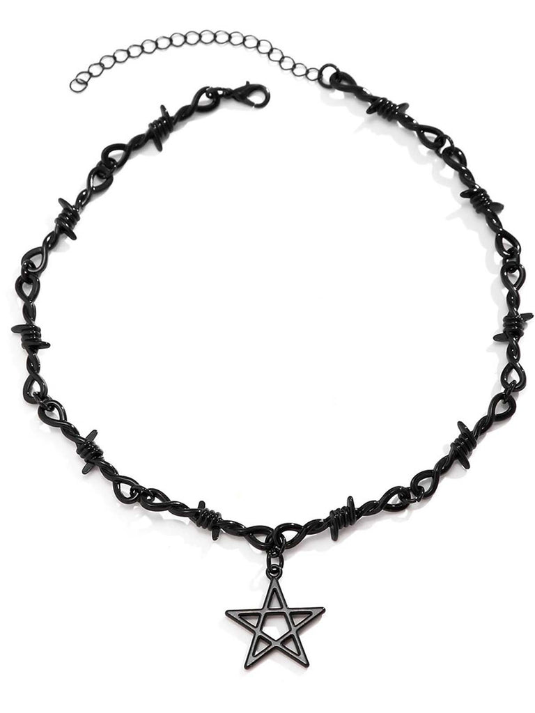 Black Gothic Pentagram Pendant Necklace - vintage fashion, retro style, classic black