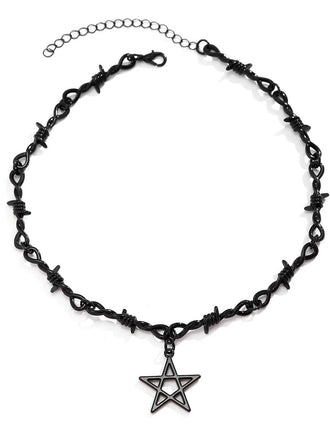 Black Gothic Pentagram Pendant Necklace - vintage fashion, retro style, classic black