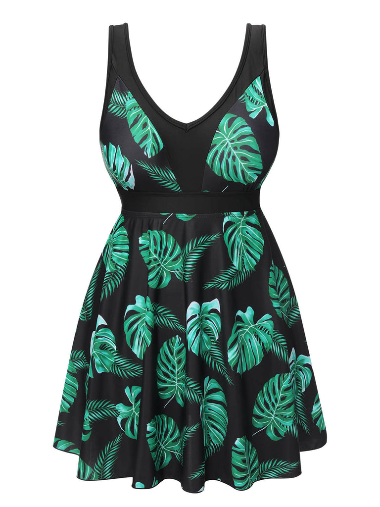 Black & Green 1950s Tropical Skirted Swimsuit, vintage skirt, retro style - perfect for women who love vintage and retro fashion