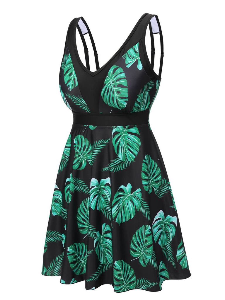 Black & Green 1950s Tropical Skirted Swimsuit, vintage skirt, retro style - perfect for women who love vintage and retro fashion
