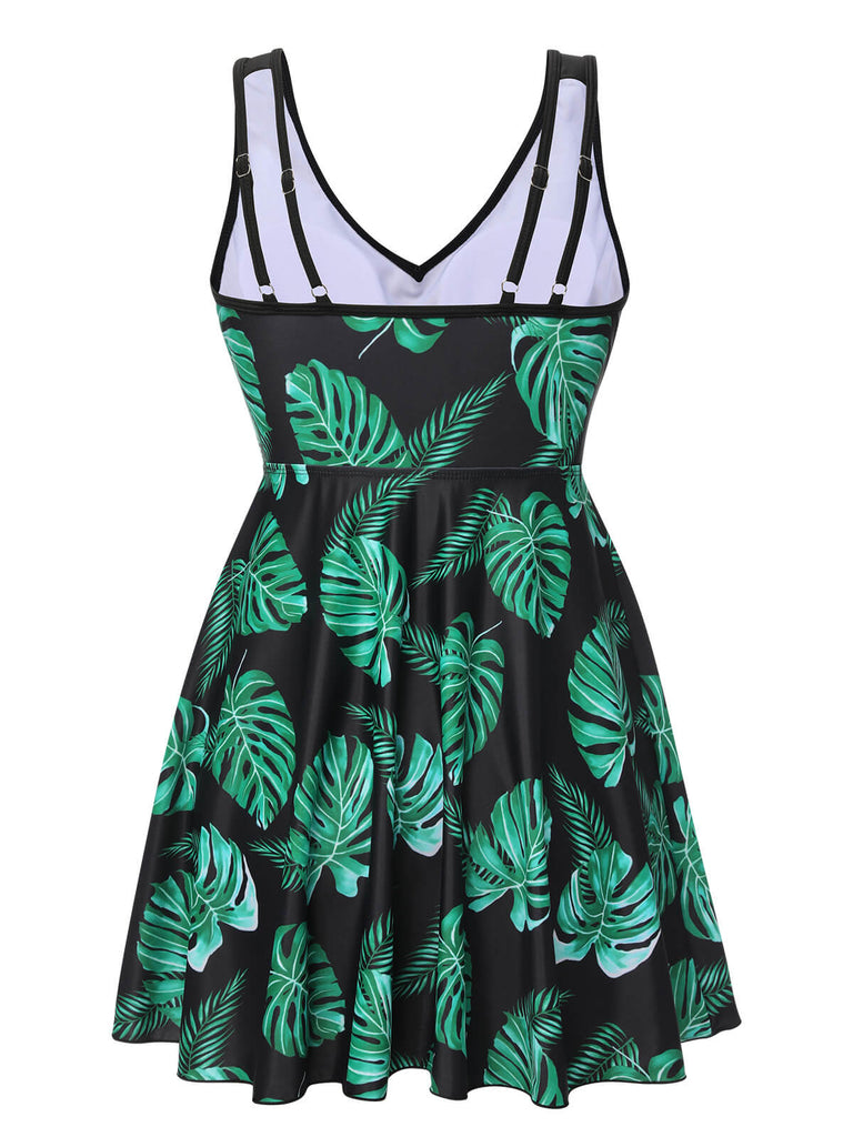Black & Green 1950s Tropical Skirted Swimsuit, vintage skirt, retro style - perfect for women who love vintage and retro fashion