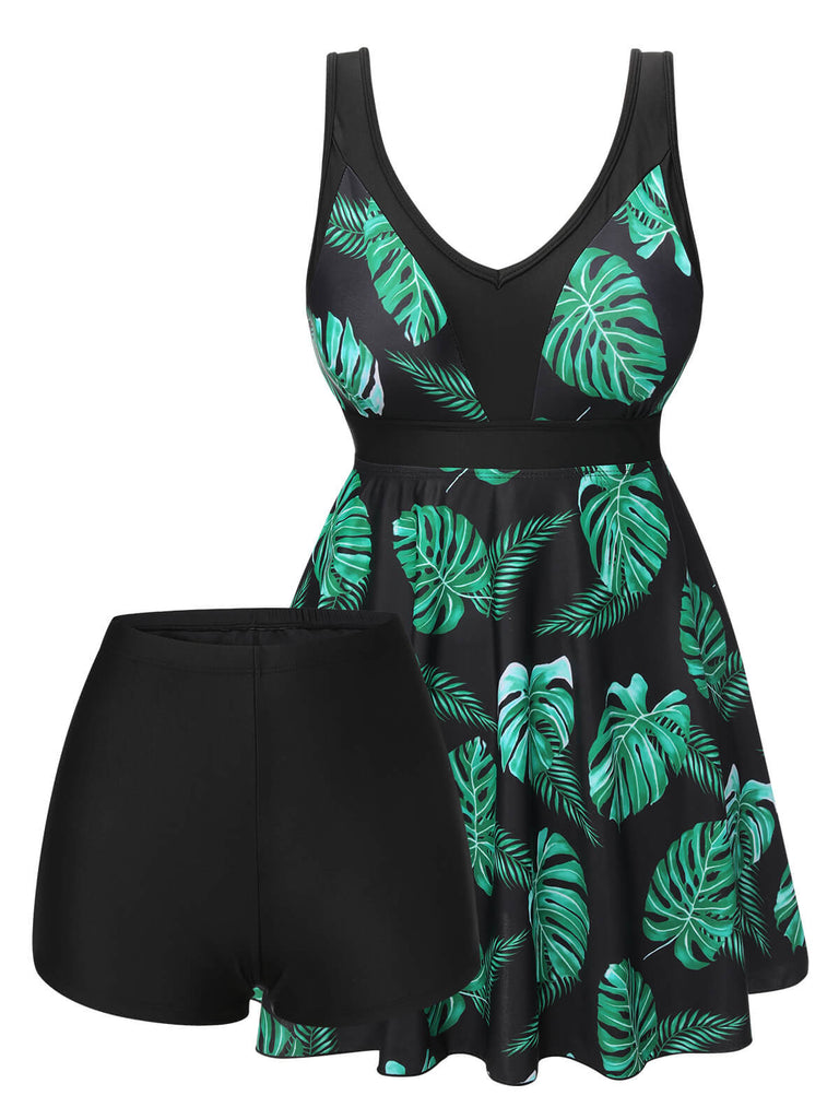 Black & Green 1950s Tropical Skirted Swimsuit, vintage skirt, retro style - perfect for women who love vintage and retro fashion