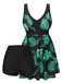 Black & Green 1950s Tropical Skirted Swimsuit, vintage skirt, retro style - perfect for women who love vintage and retro fashion