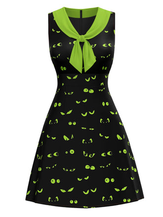 Black & Green 1960s Halloween Demon Eyes Dress - vintage dress, retro fashion, classic black