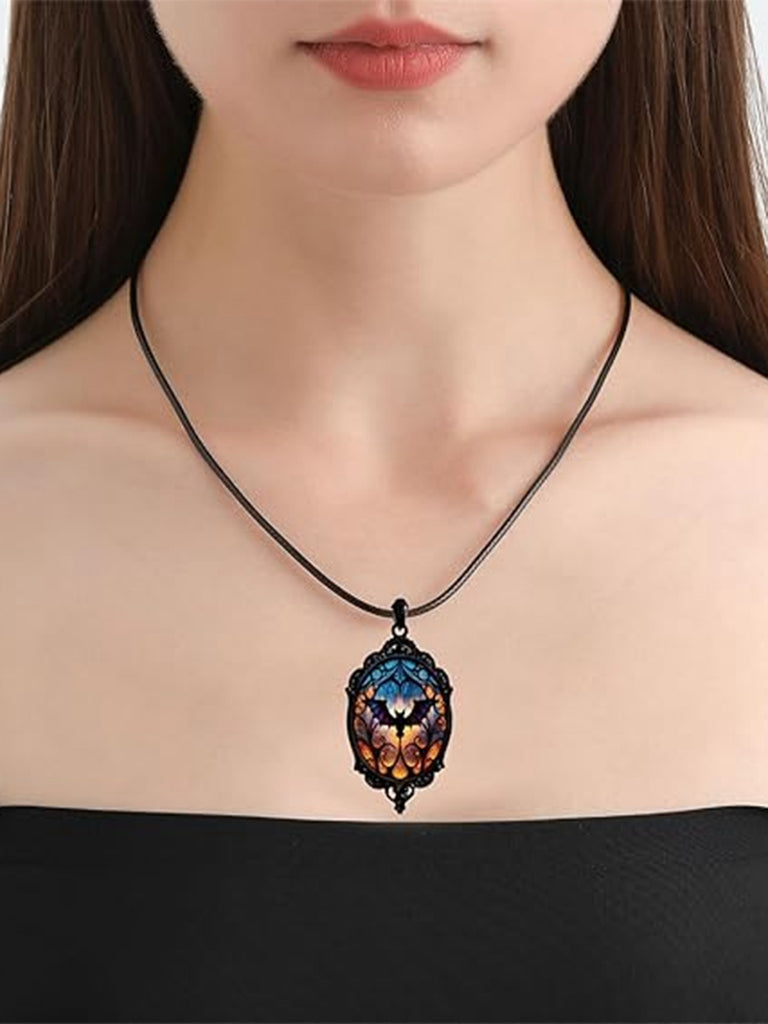 Black Halloween Bat Vintage Pendant Necklace: 1950s detail work for the woman who notices
