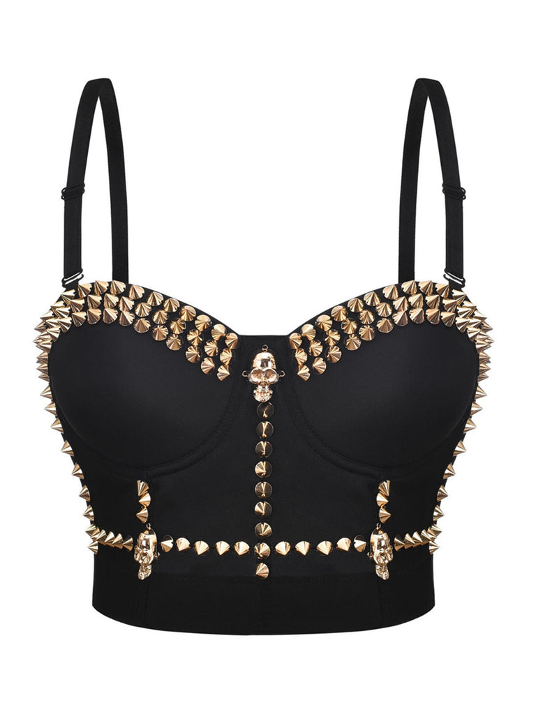 She pairs this Black Halloween Punk Rivet Gothic Camisole with confidence and vintage charm
