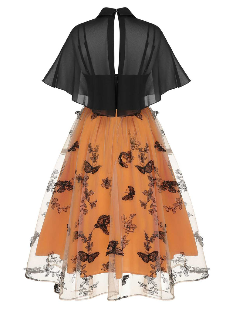 Black & Orange 1950s 3D Butterfly Cloak Dress — vintage elegance for the modern woman