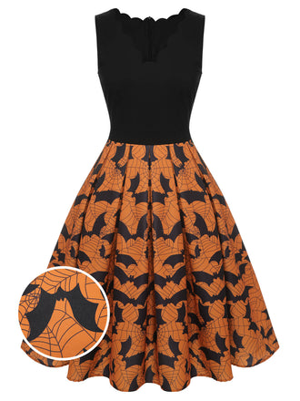 Black & Orange 1950s Halloween Bat Sleeveless Dress, vintage dress, retro fashion, rockabilly, pin-up fashion - perfect for women who love vintage and retro fashion